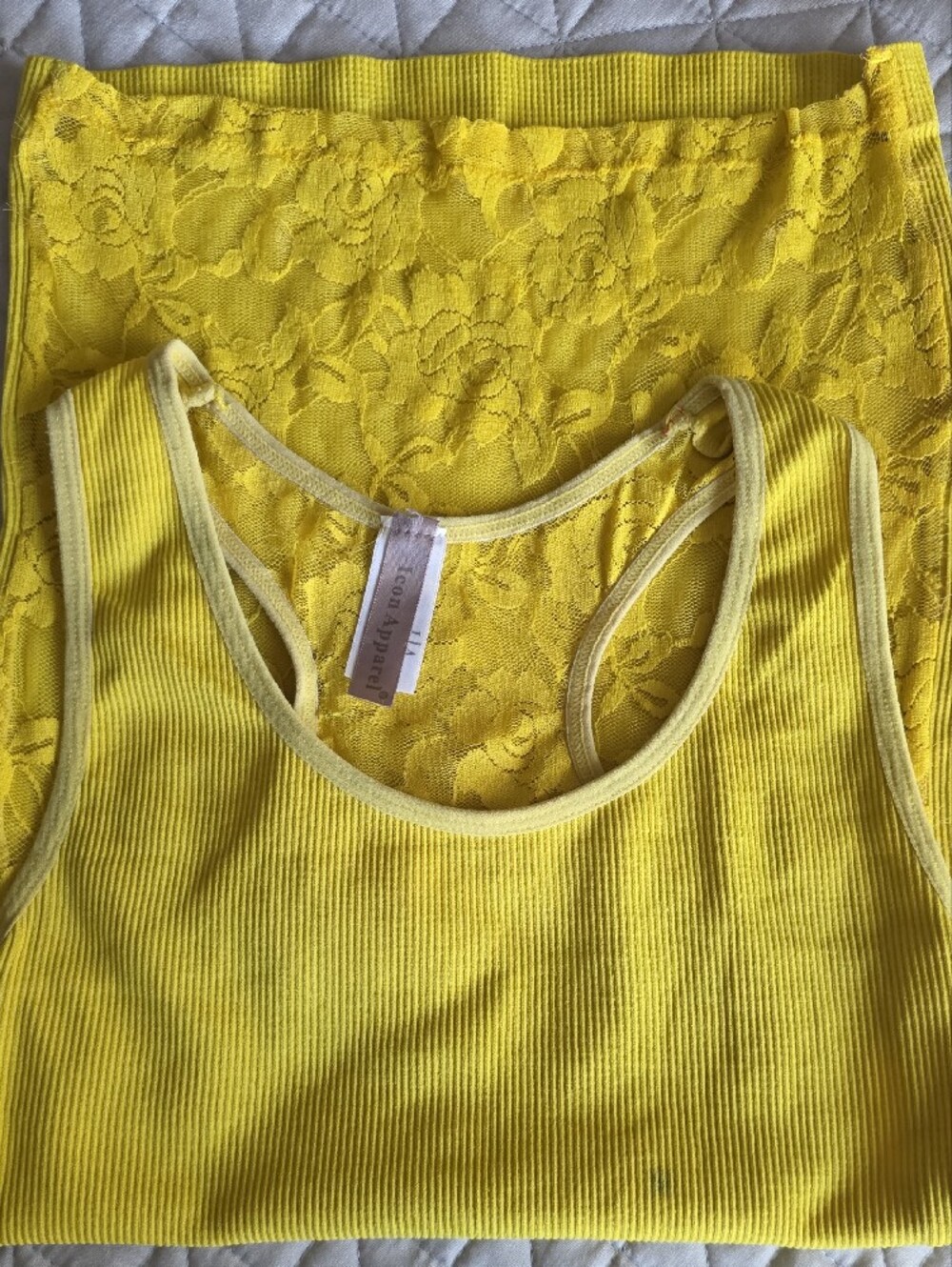 Ribbed Racerback Tank Top with Lace Back - Yellow